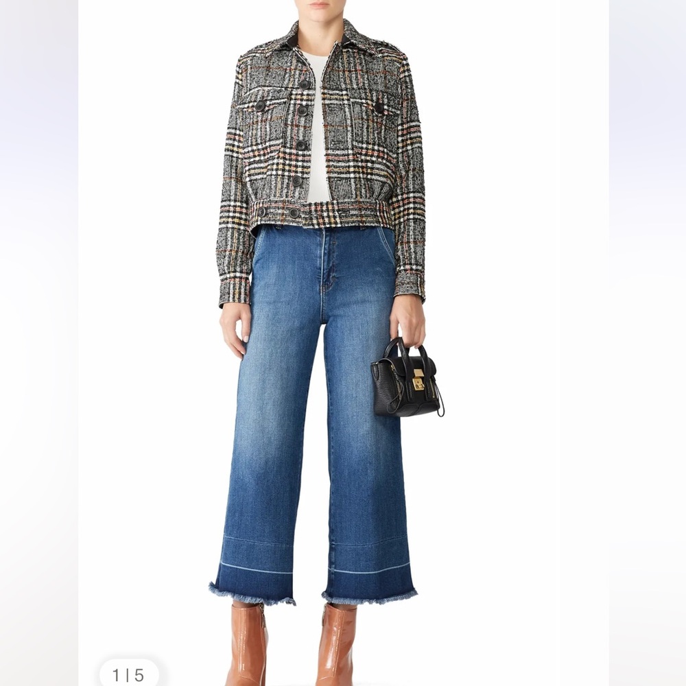 Free People Slouchy Eisenhower Cropped Jacket Women's SZ Small Multicolor Plaid